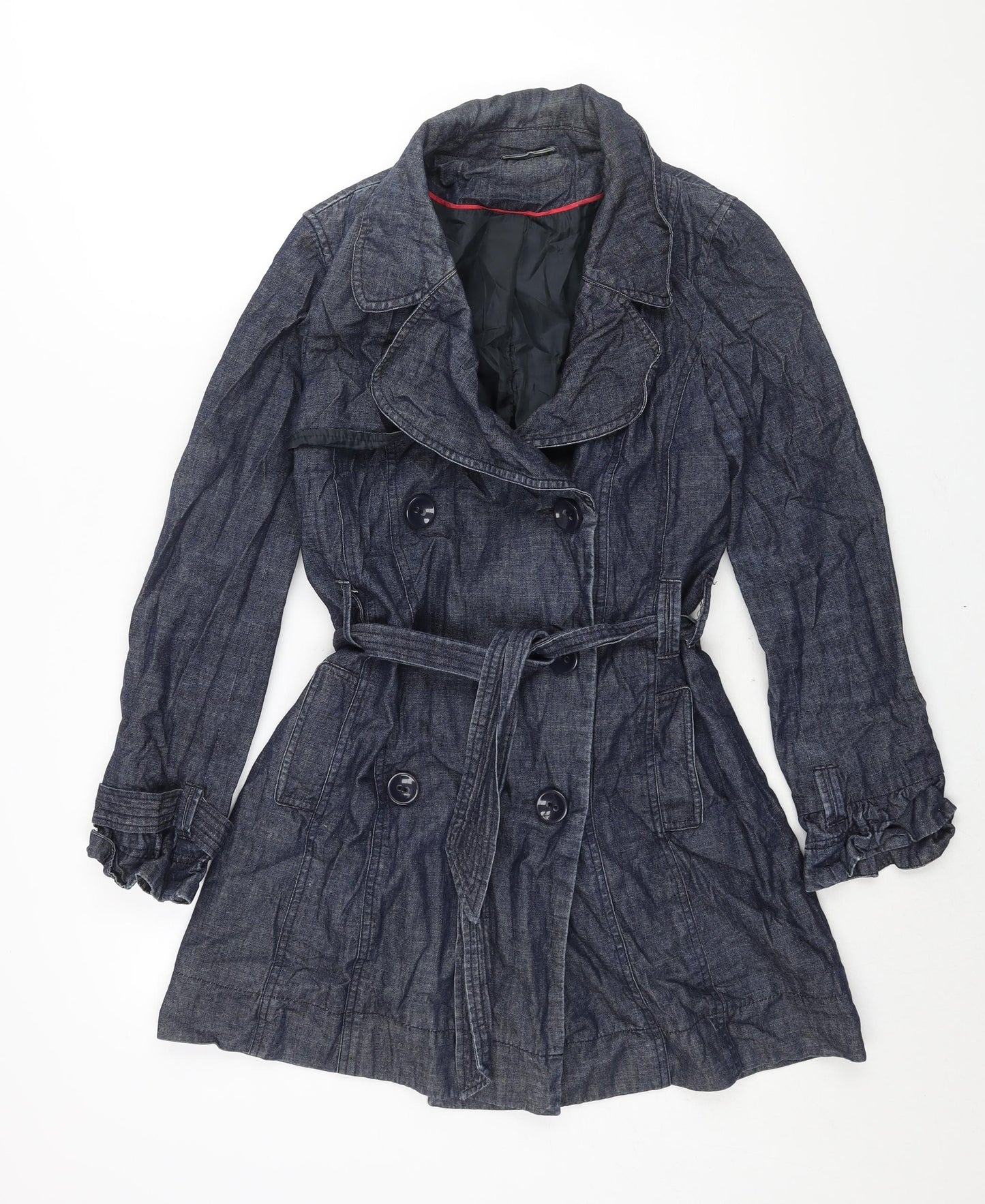 New Look Womens Blue Trench Coat Coat Size 12 Button - Belted