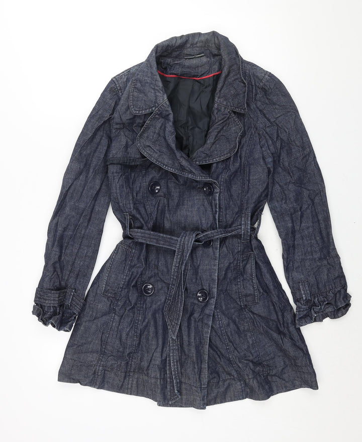 New Look Womens Blue Trench Coat Coat Size 12 Button - Belted