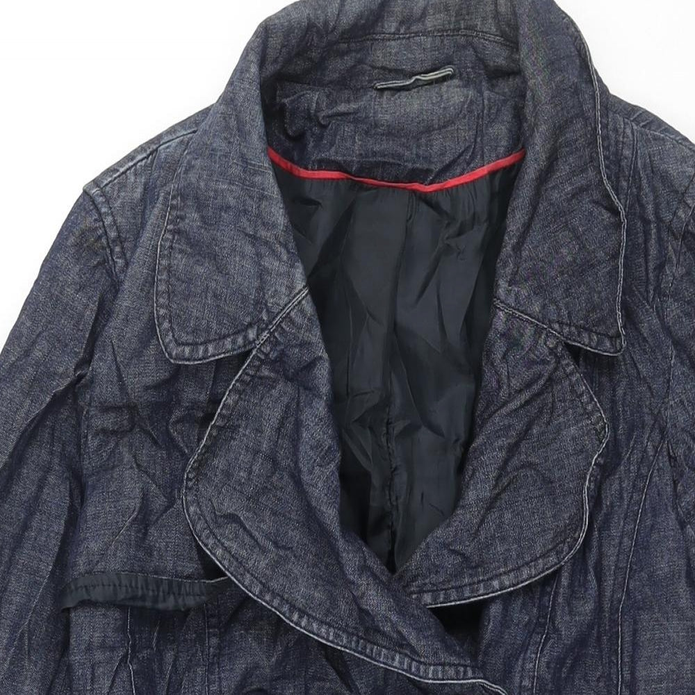 New Look Womens Blue Trench Coat Coat Size 12 Button - Belted