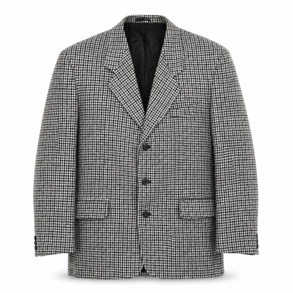 Front view of Tom Salto men’s grey houndstooth wool jacket suit jacket, size 38, regular