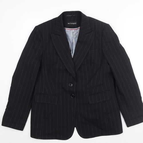 Marks and Spencer Womens Black Pinstripe Polyester Jacket Suit Jacket Size 16 - Stitch Detail