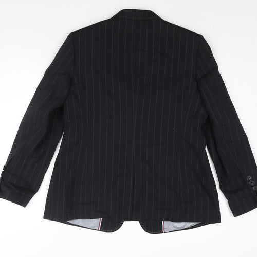 Marks and Spencer Womens Black Pinstripe Polyester Jacket Suit Jacket Size 16 - Stitch Detail