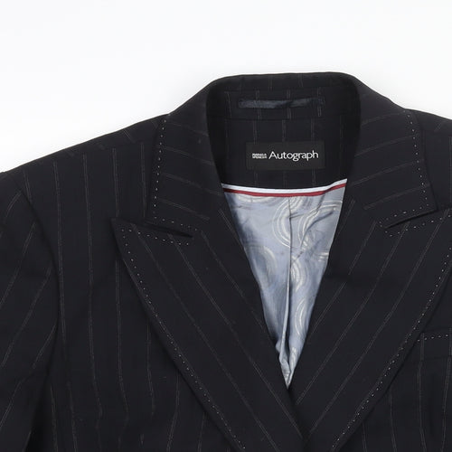 Marks and Spencer Womens Black Pinstripe Polyester Jacket Suit Jacket Size 16 - Stitch Detail