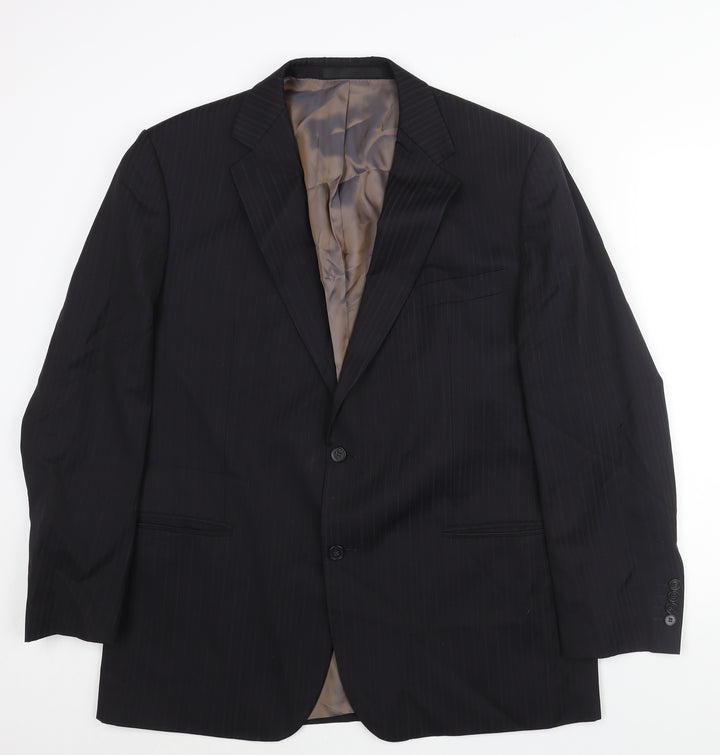 marks and Mens Black Striped Wool Jacket Suit Jacket Size 44 Regular