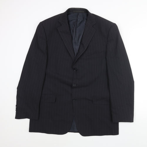 Marks and Mens Blue Striped Polyester Jacket Suit Jacket Size 42 Regular