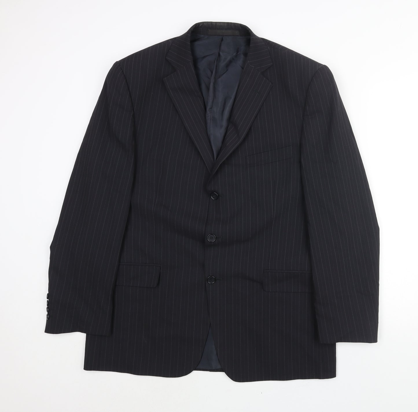 Marks and Mens Blue Striped Polyester Jacket Suit Jacket Size 42 Regular
