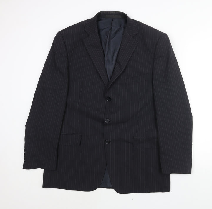 Marks and Mens Blue Striped Polyester Jacket Suit Jacket Size 42 Regular