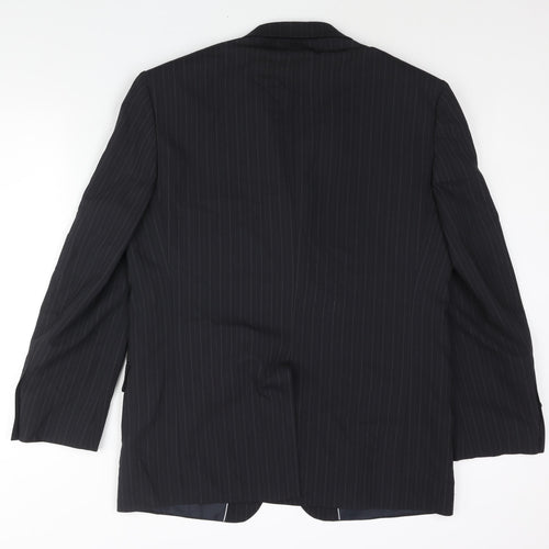 Marks and Mens Blue Striped Polyester Jacket Suit Jacket Size 42 Regular