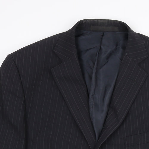Marks and Mens Blue Striped Polyester Jacket Suit Jacket Size 42 Regular