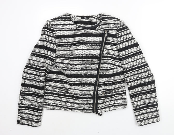 M&Co Womens Black Striped Jacket Size 14 Zip - Tassle Detail