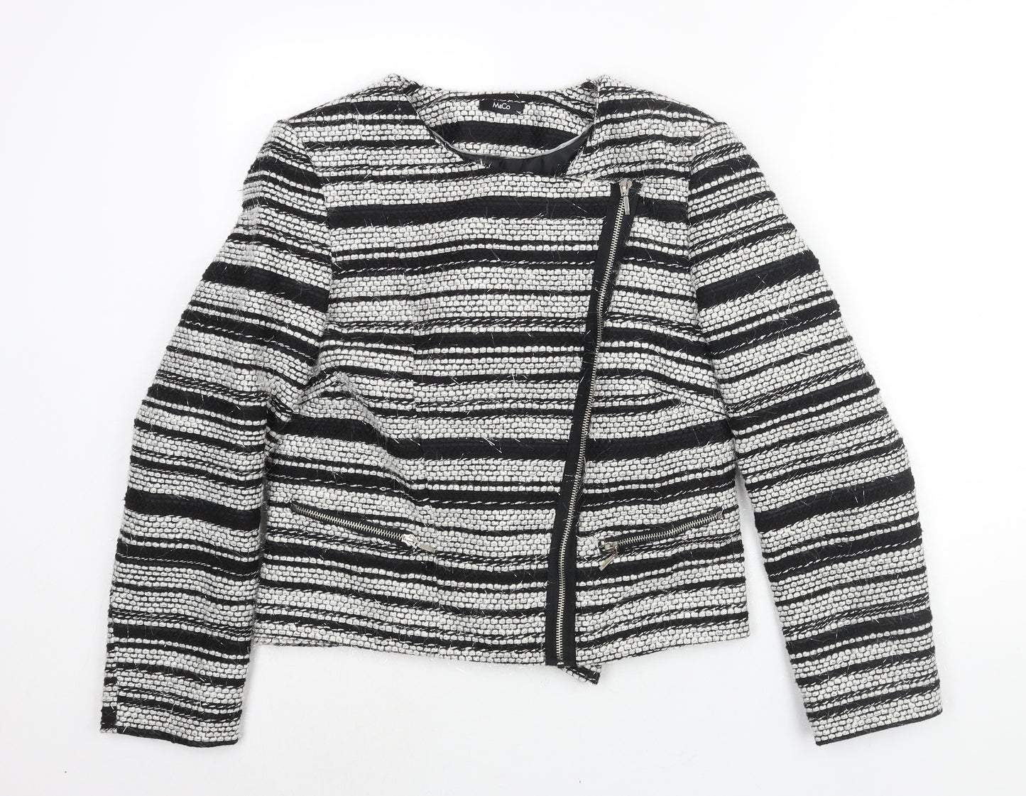 M&Co Womens Black Striped Jacket Size 14 Zip - Tassle Detail