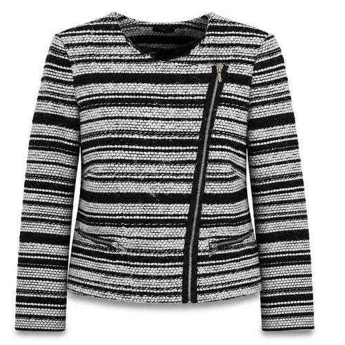 M&Co Womens Black Striped Jacket Size 14 Zip - Tassle Detail