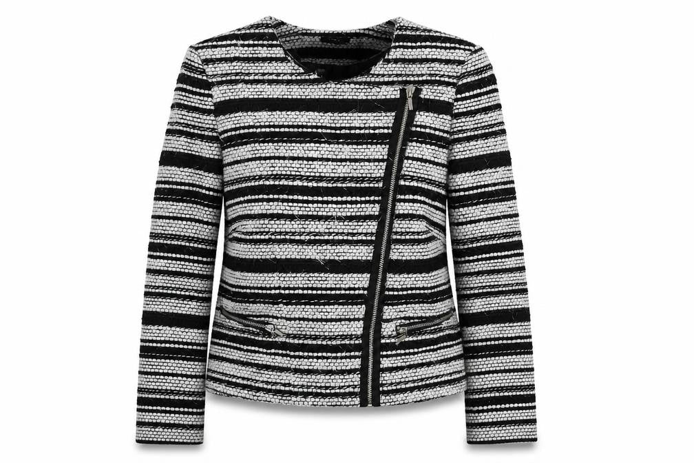 M&Co Womens Black Striped Jacket Size 14 Zip - Tassle Detail
