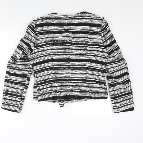 M&Co Womens Black Striped Jacket Size 14 Zip - Tassle Detail