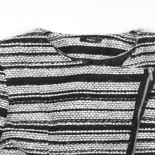 M&Co Womens Black Striped Jacket Size 14 Zip - Tassle Detail