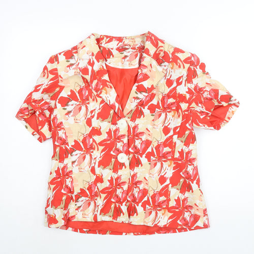 Anna Rose Womens Red Floral Jacket Size 14 Button