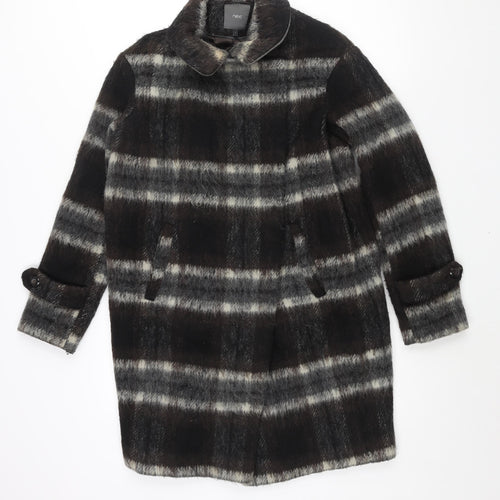NEXT Womens Brown Check Overcoat Coat Size 6 Snap