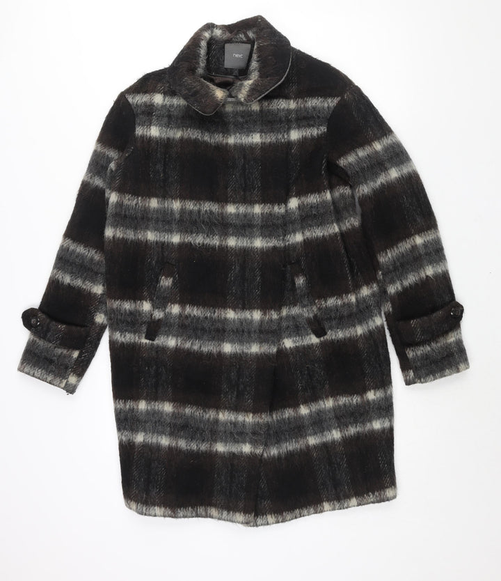NEXT Womens Brown Check Overcoat Coat Size 6 Snap