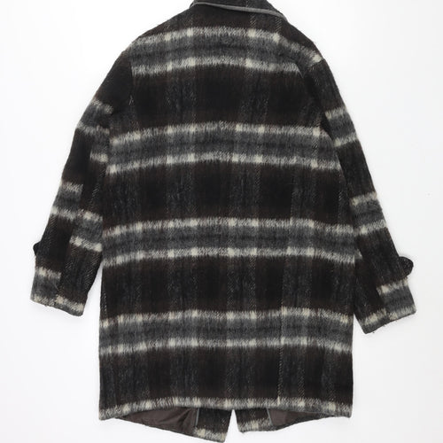 NEXT Womens Brown Check Overcoat Coat Size 6 Snap