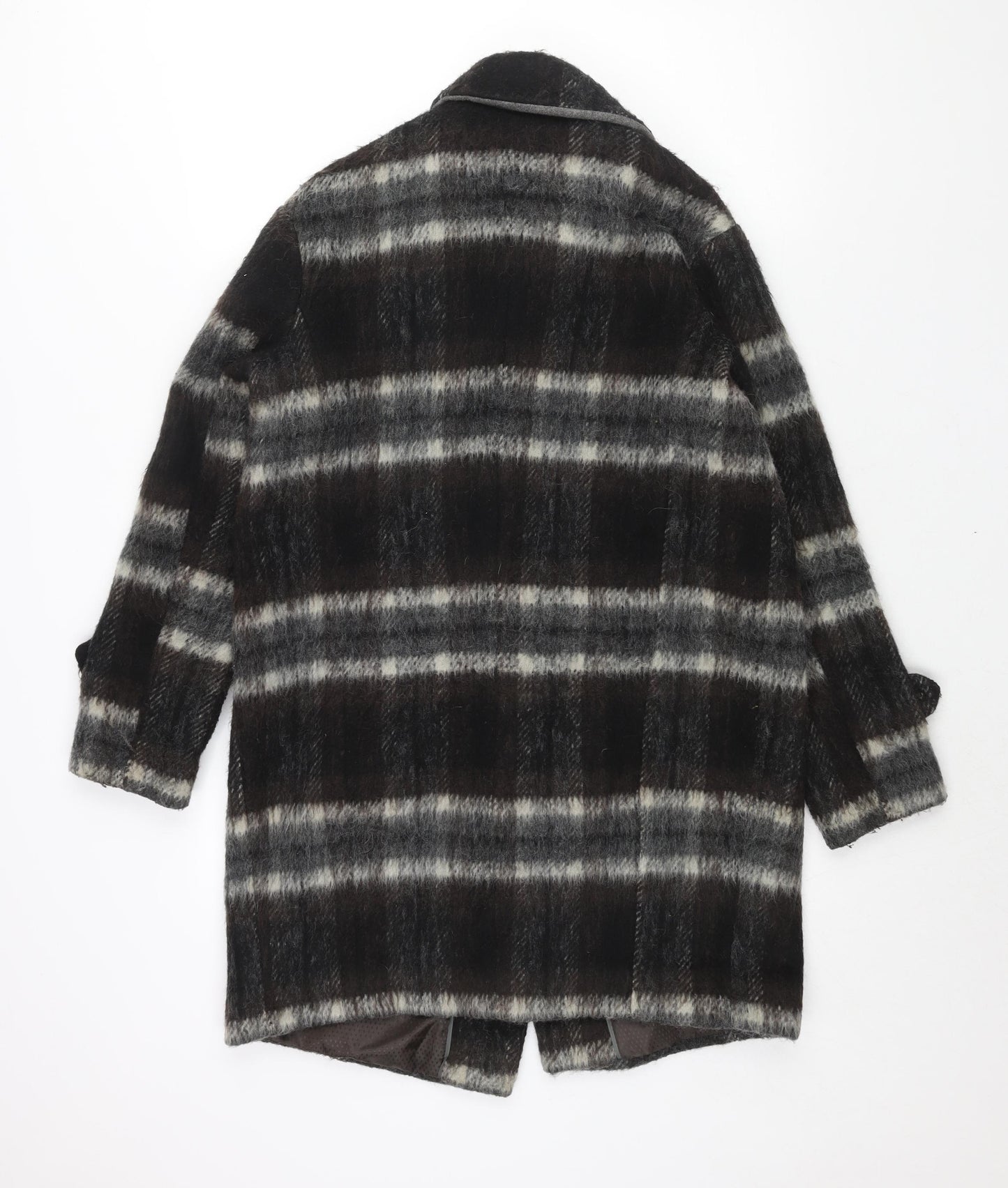 NEXT Womens Brown Check Overcoat Coat Size 6 Snap
