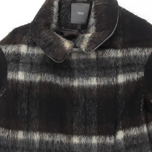 NEXT Womens Brown Check Overcoat Coat Size 6 Snap