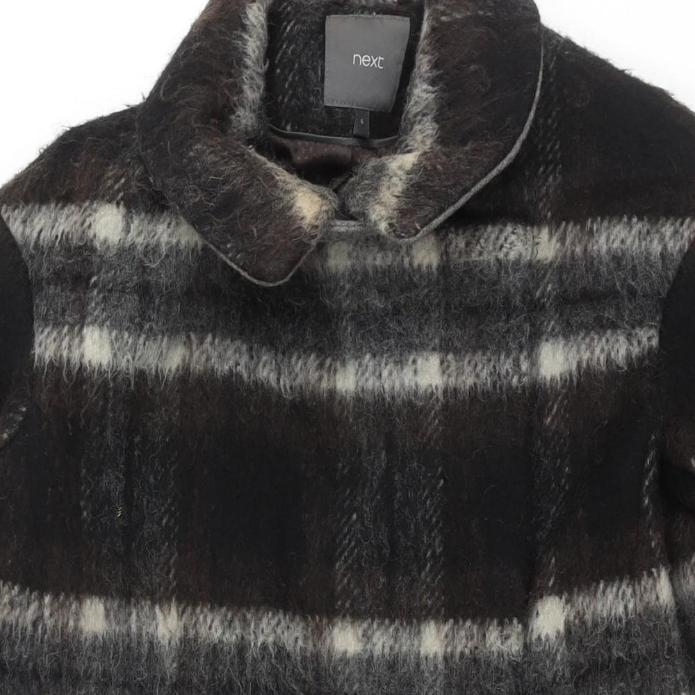 NEXT Womens Brown Check Overcoat Coat Size 6 Snap