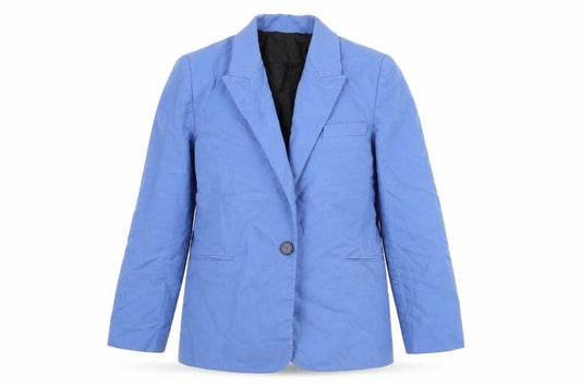 Front view of Zara women’s blue jacket blazer, size S, button