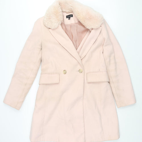 Topshop Womens Pink Overcoat Coat Size 12 Button - Faux Fur Collar