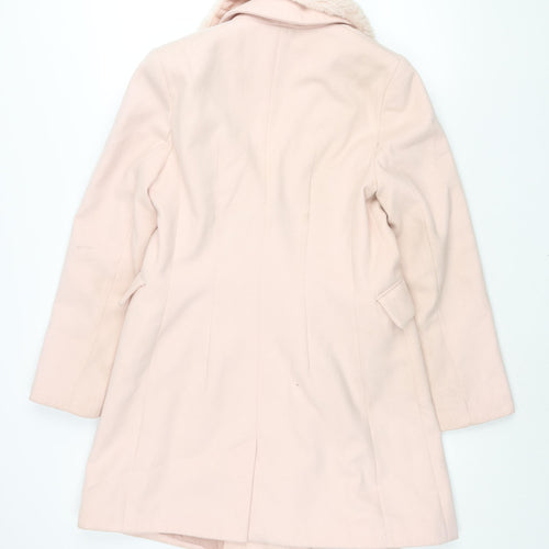Topshop Womens Pink Overcoat Coat Size 12 Button - Faux Fur Collar
