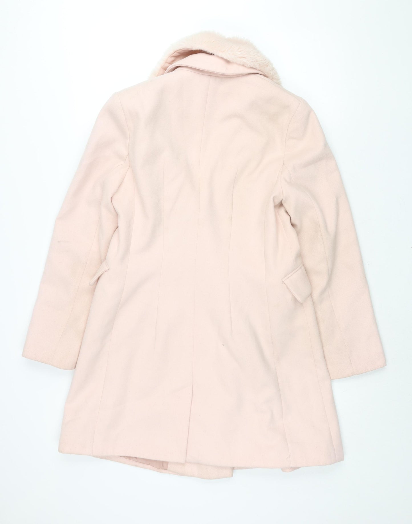Topshop Womens Pink Overcoat Coat Size 12 Button - Faux Fur Collar