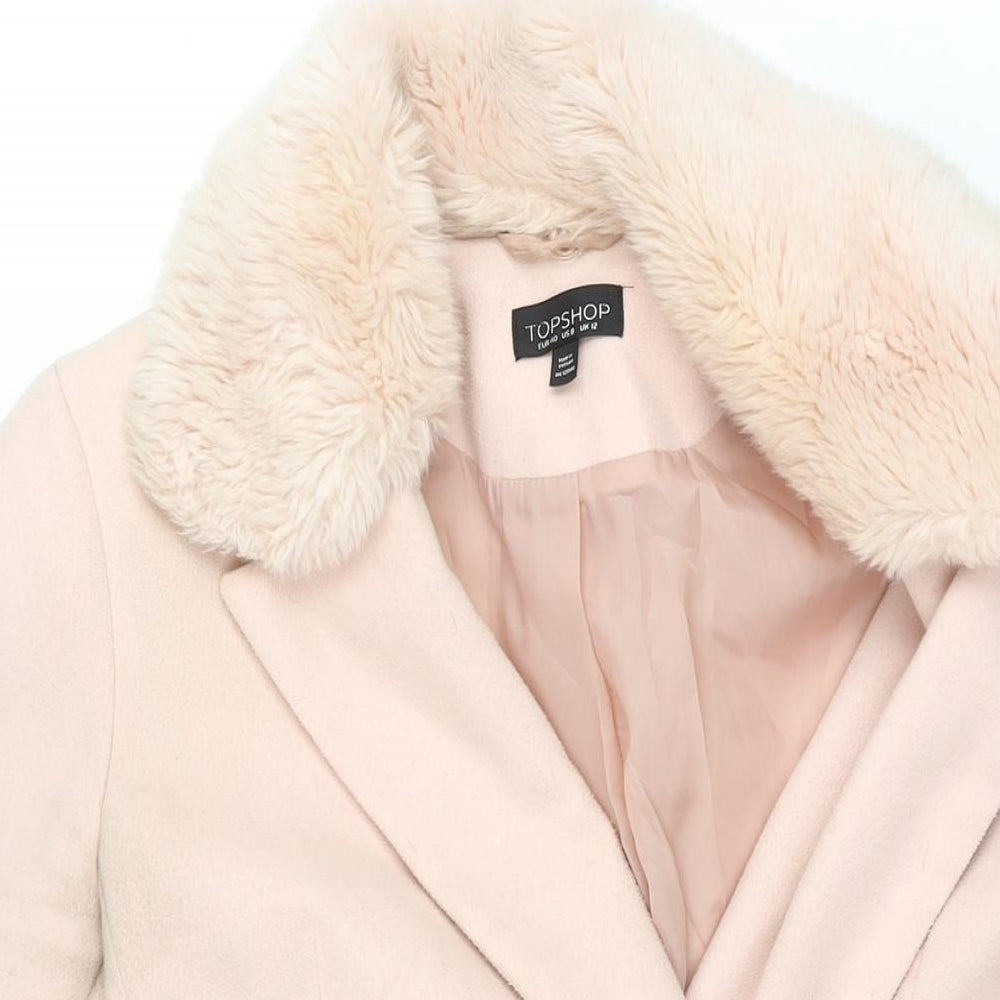 Topshop Womens Pink Overcoat Coat Size 12 Button - Faux Fur Collar