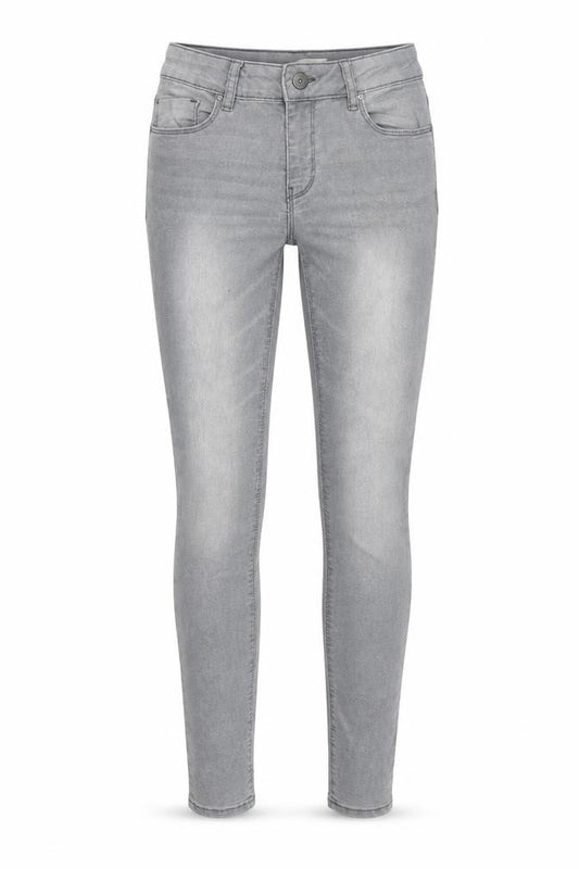 Front view of Denim & Co. women’s grey cotton skinny jeans, size UK 8, 29-inch leg regular zip