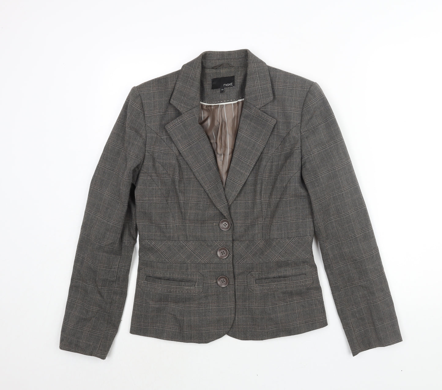 NEXT Womens Grey Check Polyester Jacket Suit Jacket Size 10