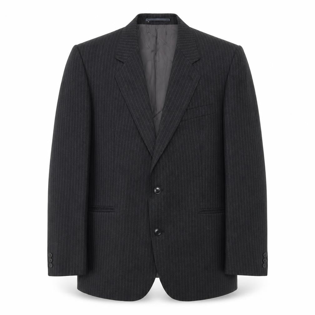 Front view of Varteks men’s grey striped wool jacket suit jacket, size 42, regular