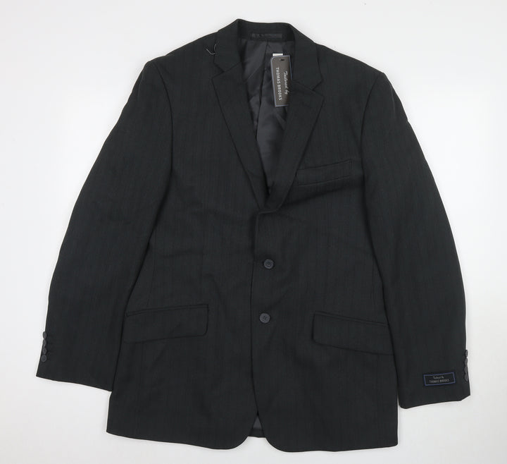 Thomas Brooks Mens Grey Polyester Jacket Suit Jacket Size 40 Regular