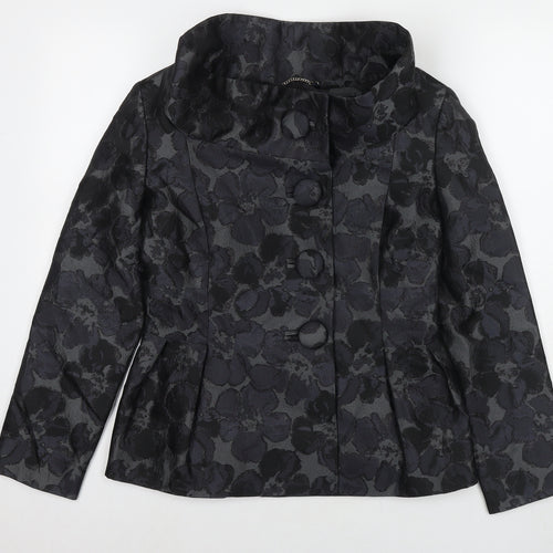Ann Louise Rosewald Womens Black Floral Jacket Blazer Size 10 Button