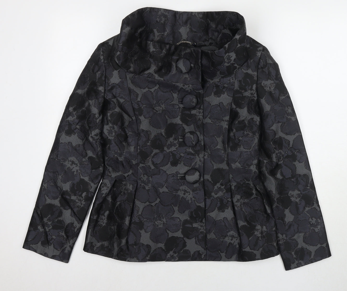 Ann Louise Rosewald Womens Black Floral Jacket Blazer Size 10 Button