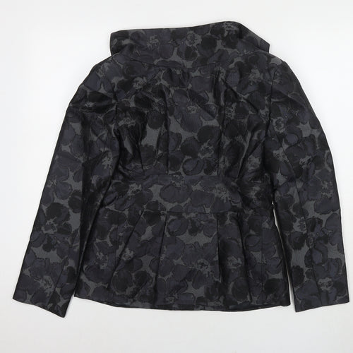 Ann Louise Rosewald Womens Black Floral Jacket Blazer Size 10 Button