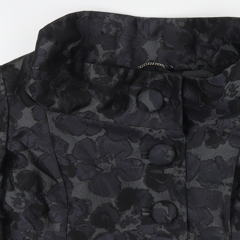 Ann Louise Rosewald Womens Black Floral Jacket Blazer Size 10 Button