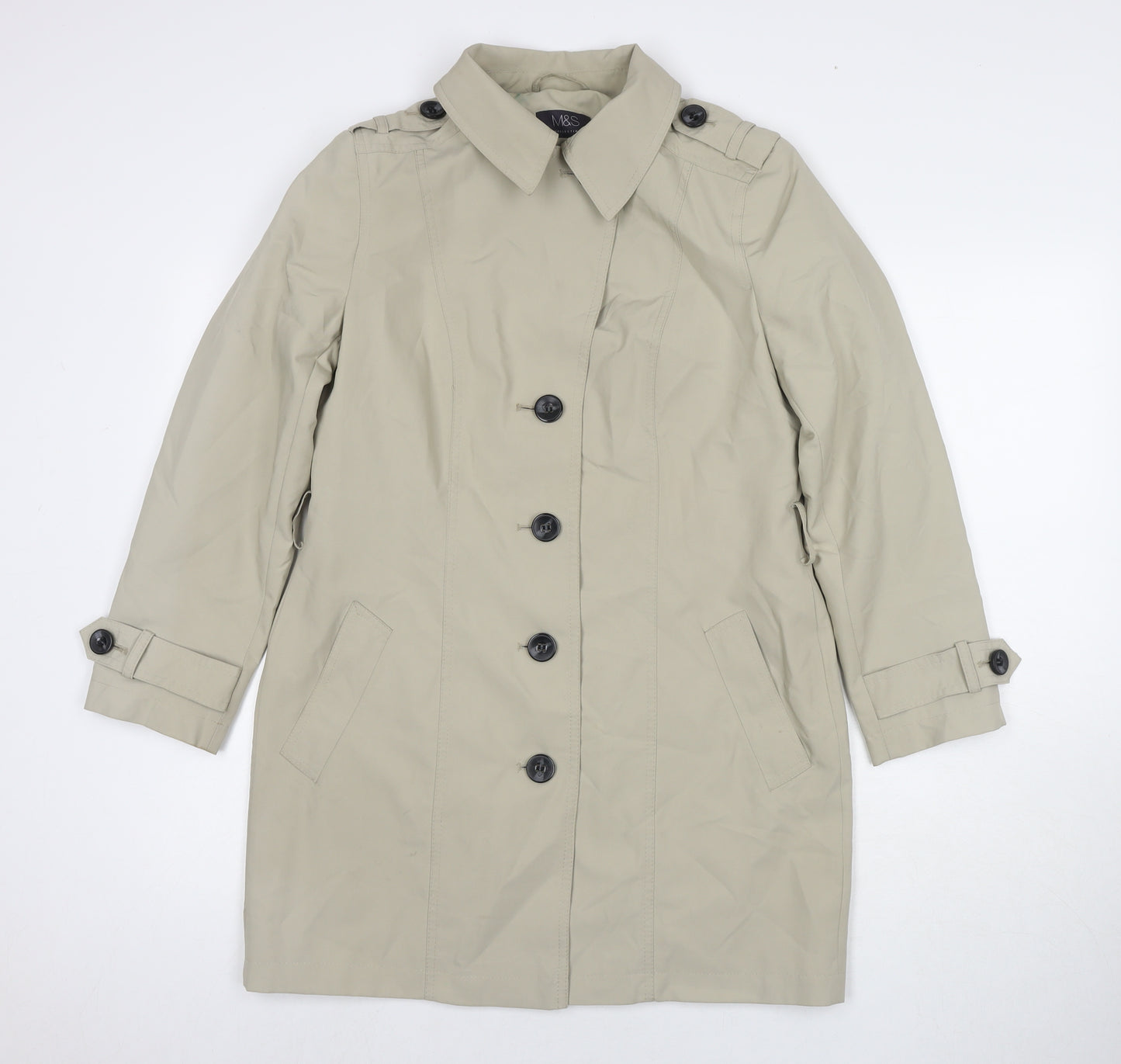 Marks and Spencer Womens Beige Trench Coat Jacket Size 12 Button