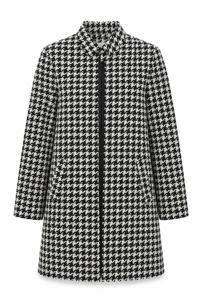 Front view of H&M women’s black overcoat coat, size UK 4