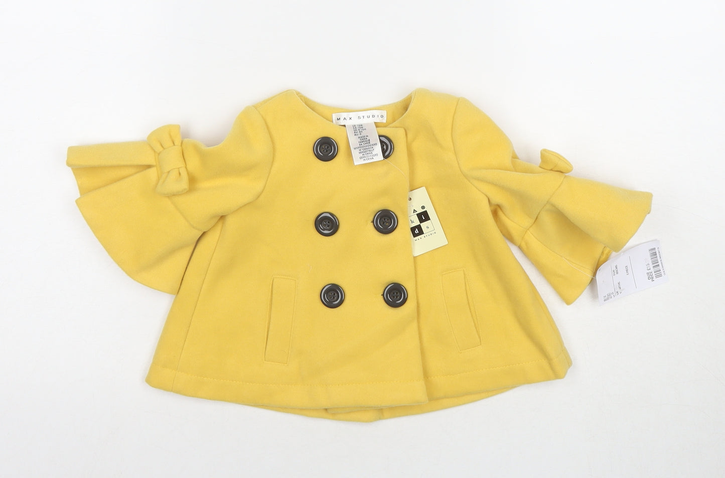 Maxx Girls Yellow Pea Coat Coat Size 12 Months Button