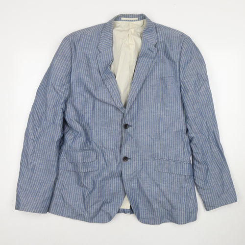 RJR.John Rocha Mens Blue Striped Cotton Jacket Suit Jacket Size 42 Regular