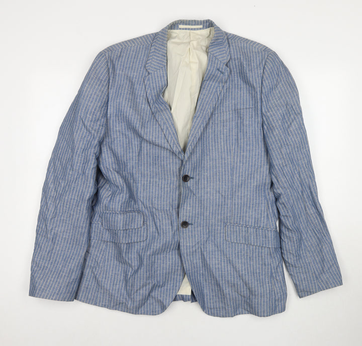 RJR.John Rocha Mens Blue Striped Cotton Jacket Suit Jacket Size 42 Regular