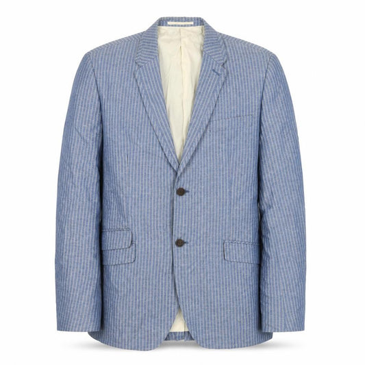 Front view of RJR.John Rocha men’s blue striped cotton jacket suit jacket, size 42, regular