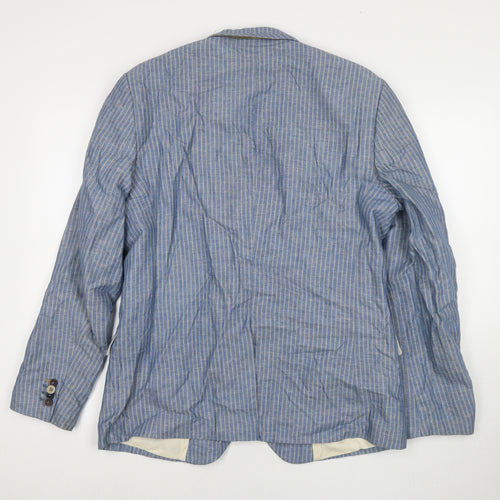 RJR.John Rocha Mens Blue Striped Cotton Jacket Suit Jacket Size 42 Regular