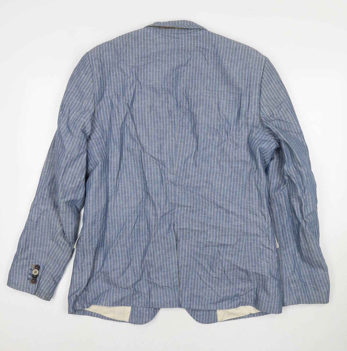 RJR.John Rocha Mens Blue Striped Cotton Jacket Suit Jacket Size 42 Regular