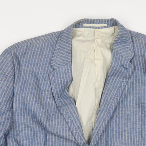 RJR.John Rocha Mens Blue Striped Cotton Jacket Suit Jacket Size 42 Regular