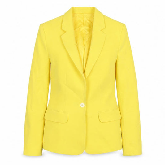 Front view of Topshop women’s yellow jacket blazer, size UK 6, button