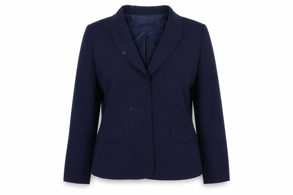 Front view of Artigiano women’s blue jacket blazer, size UK 12, button